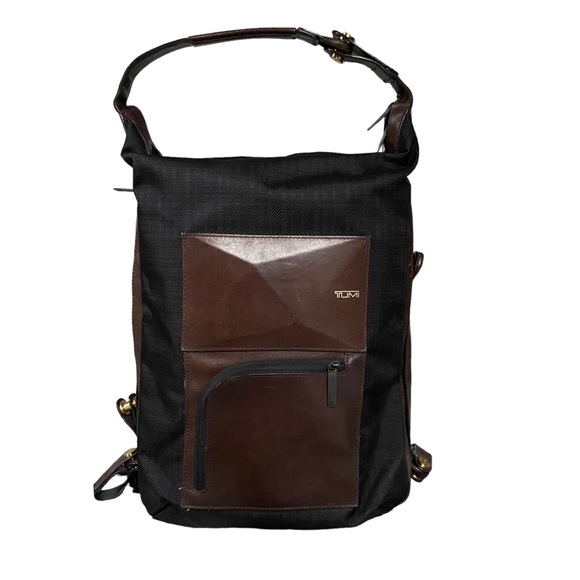 Tumi Dror Leather Nylon Rare Luxury Travel Backpack Modern Tote Briefcase Bag - Picture 4 of 14